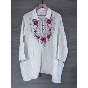 Kyla Seo Karyn Caite Top Embroidered Size‎ Medium Tunic Linen
